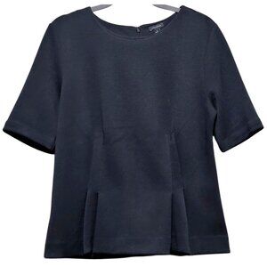 Ann Taylor Womens Black Short Sleeve Pleated Blouse L